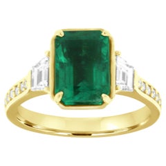 GIA Certified Rare No Enhancement 3.26 Carat Green Emerald Diamond Ring