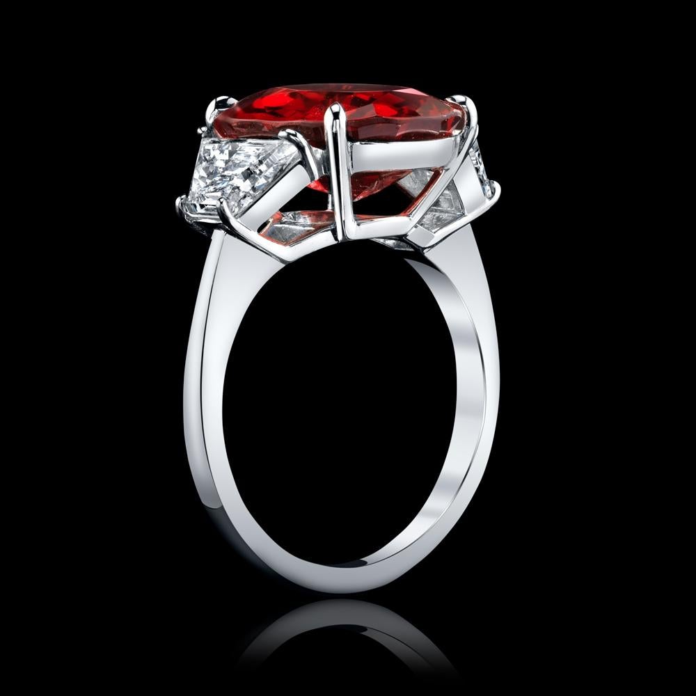 Modern GIA Certified, Rare Oval Red Spinel Set in a Platinum Ring with Diamonds For Sale