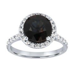 GIA Certified Rare Round 2.40 Natural Sapphire 18KW Gold Halo Diamond Ring Set