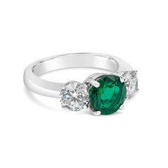 GIA Certified 1.87 Carats Round Cut Emerald & Diamond Engagement Ring