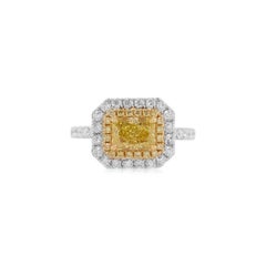 GIA Certified Rectangle shape Natural Fancy Yellow Diamond 18K Gold 2-Way Ring