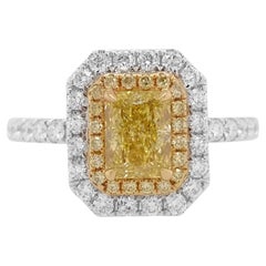 GIA Certified Rectangle shape Natural Fancy Yellow Diamond 18K Gold 2-Way Ring