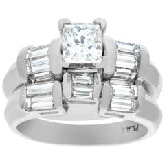 Vintage GIA Certified Rectangular 0.74 Carat Diamond Platinum Engagement Ring