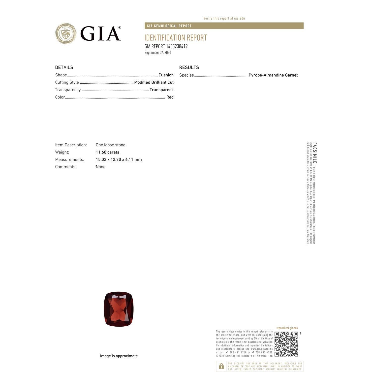 For Sale:  Gia Certified Rectangular Cushion Garnet Ring with Diamond Halo 3