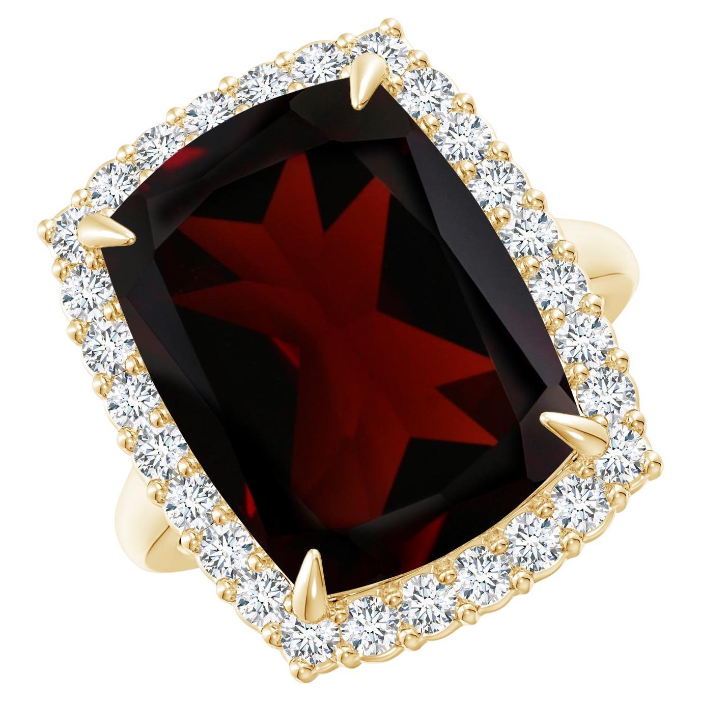 For Sale:  Gia Certified Rectangular Cushion Garnet Ring with Diamond Halo