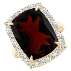 Gia Certified Rectangular Cushion Garnet Ring with Diamond Halo