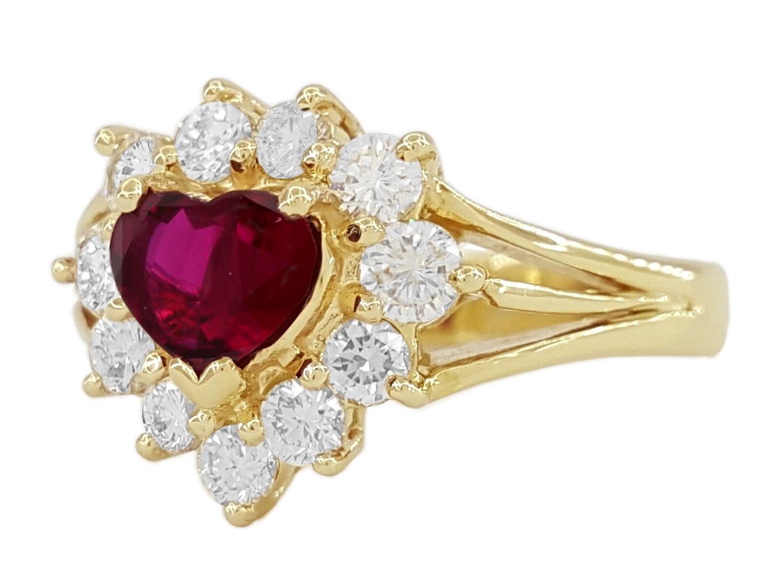 Heart Cut GIA Certified Red Ruby Diamond Platinum Ring  For Sale