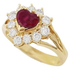 GIA Certified Red Ruby Diamond Platinum Ring 