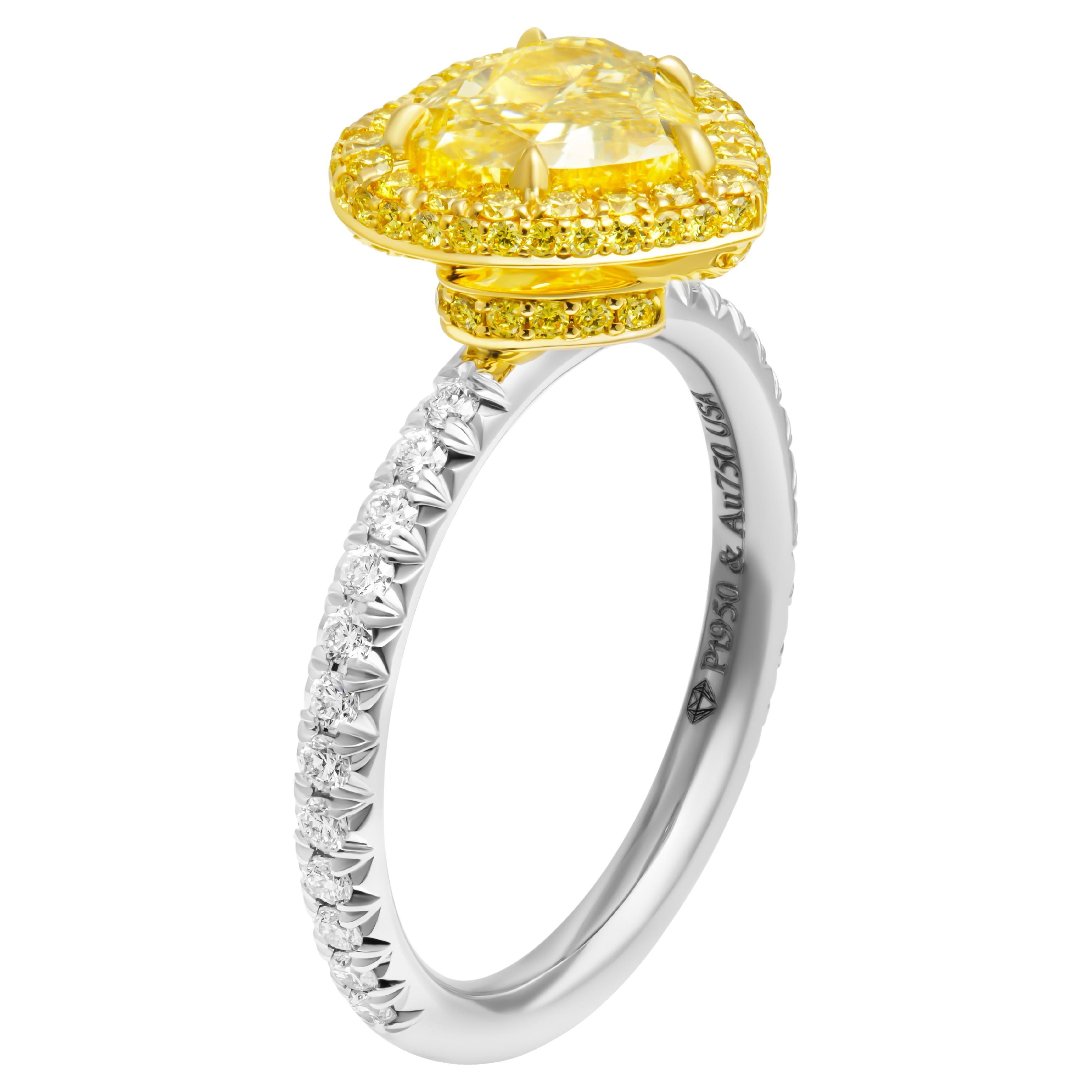 GIA Certified Ring with 2.01ct Fancy Yellow VS1 Heart Shape For Sale