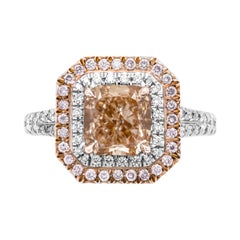 GIA Certified Ring with 2.07 Carat Fancy Brown Orange VS2 Cushion Diamond