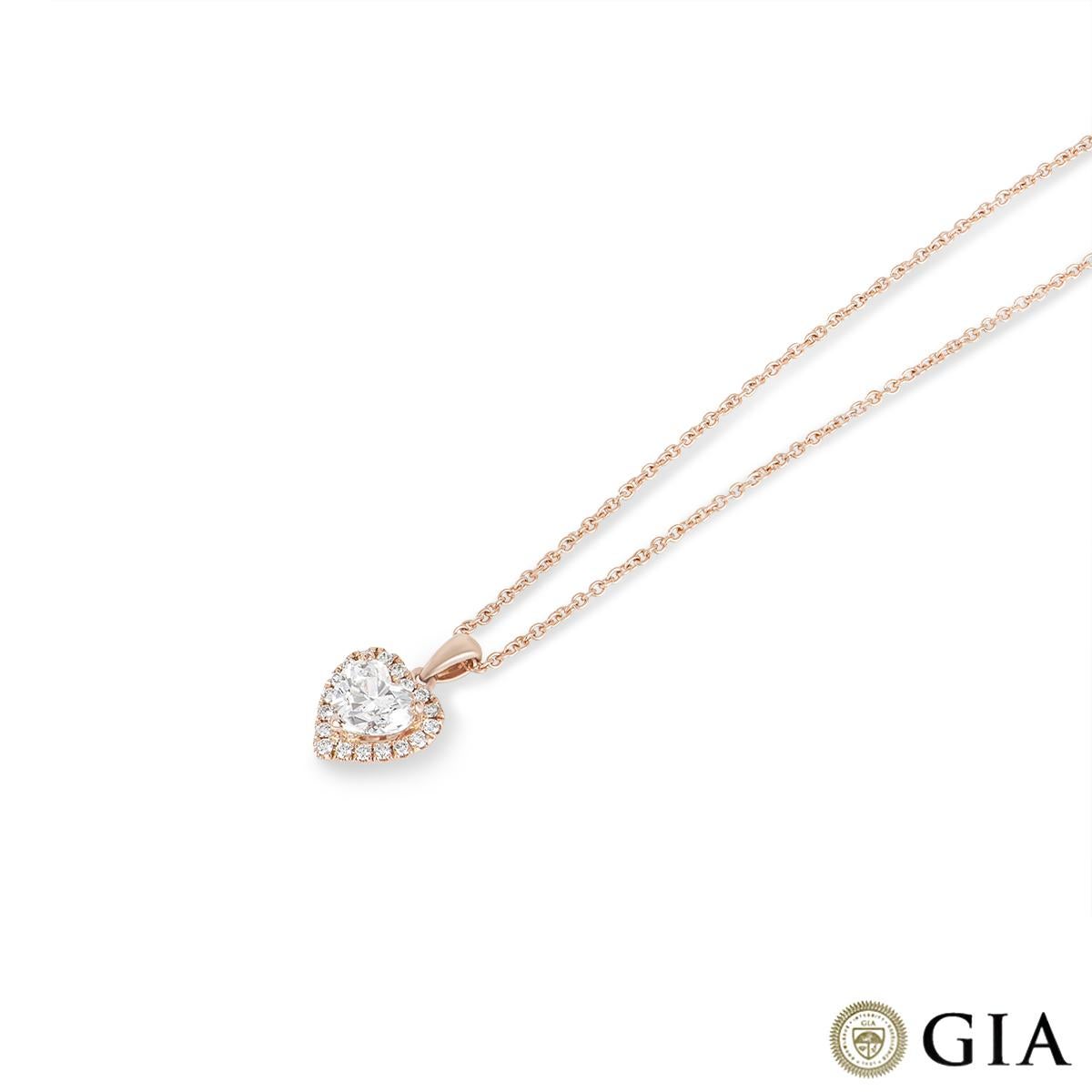 Heart Cut GIA Certified Rose Gold Heart Shaped Diamond Pendant 0.91ct G/SI1 For Sale