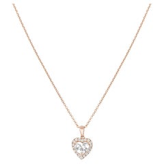 Pendentif en or rose avec diamant en forme de cœur de 0,91 carat, certifié GIA, G/SI1