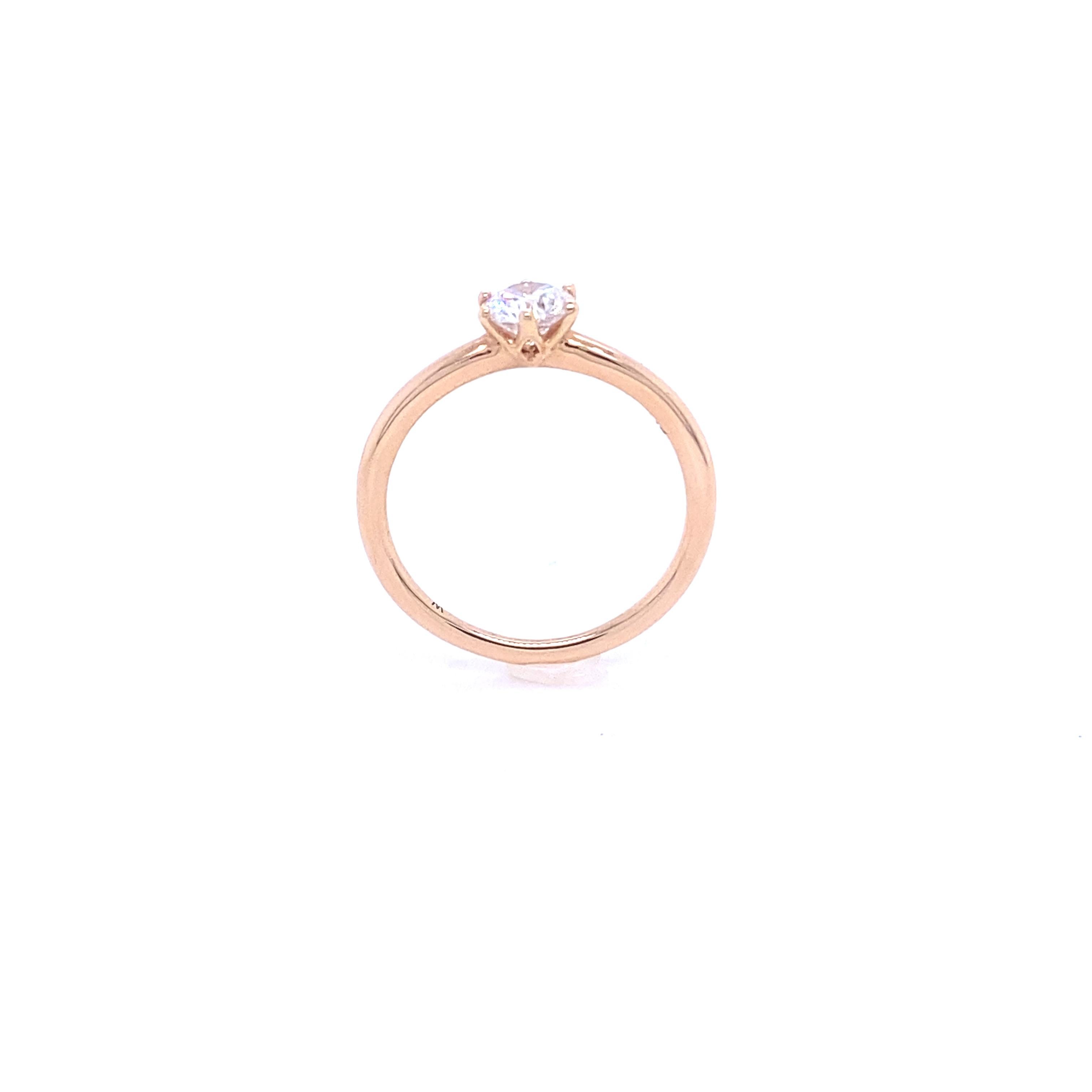 Taille brillant Bague en or rose certifiée GIA avec un diamant de 0,50 carat en vente