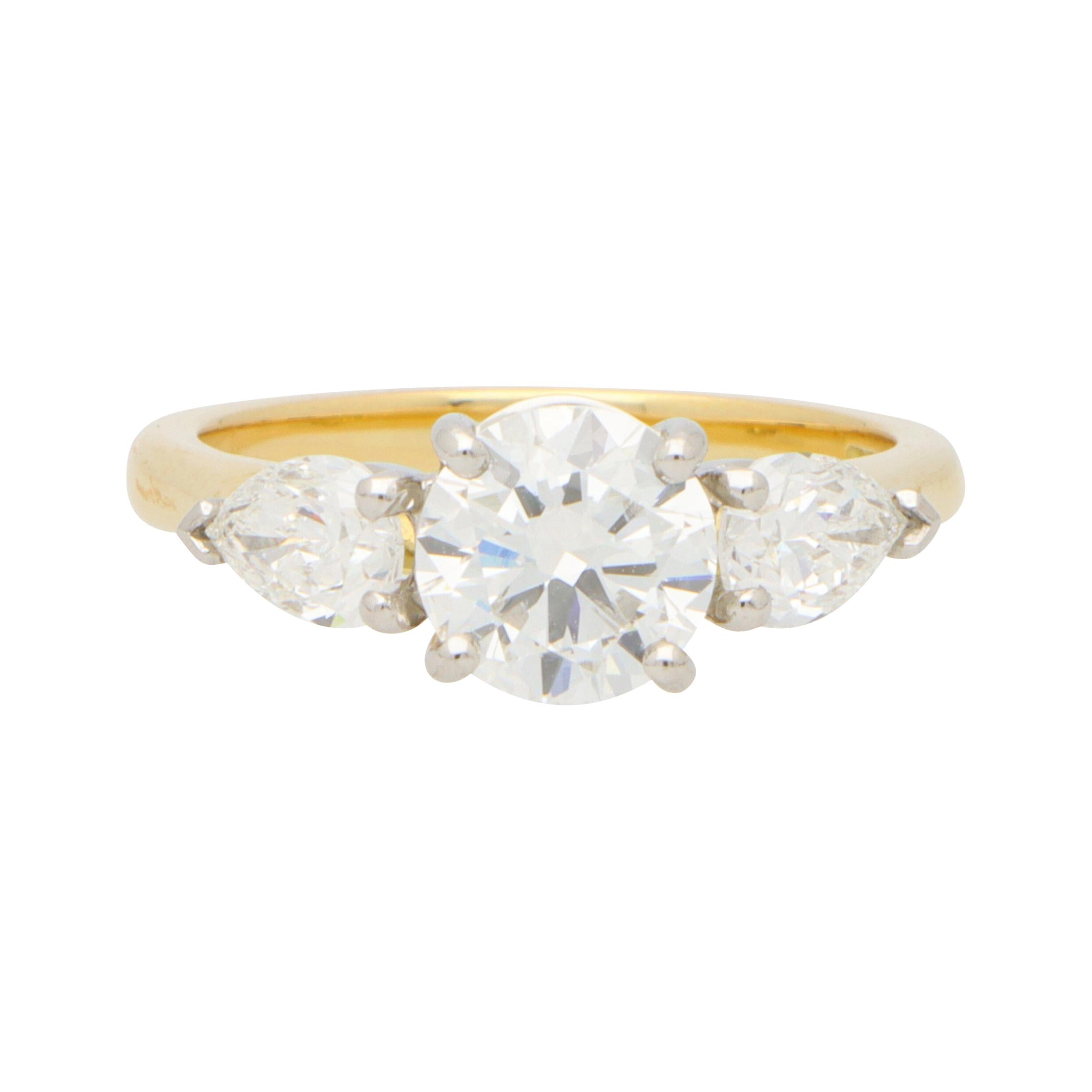 GIA Certified Round and Pear Cut Diamond Engagement Ring Set in 18k Gold