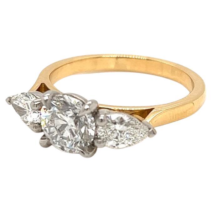 GIA Certified Round and Pear Diamond Ring in 18 Karat Yellow Gold and Platinum For Sale