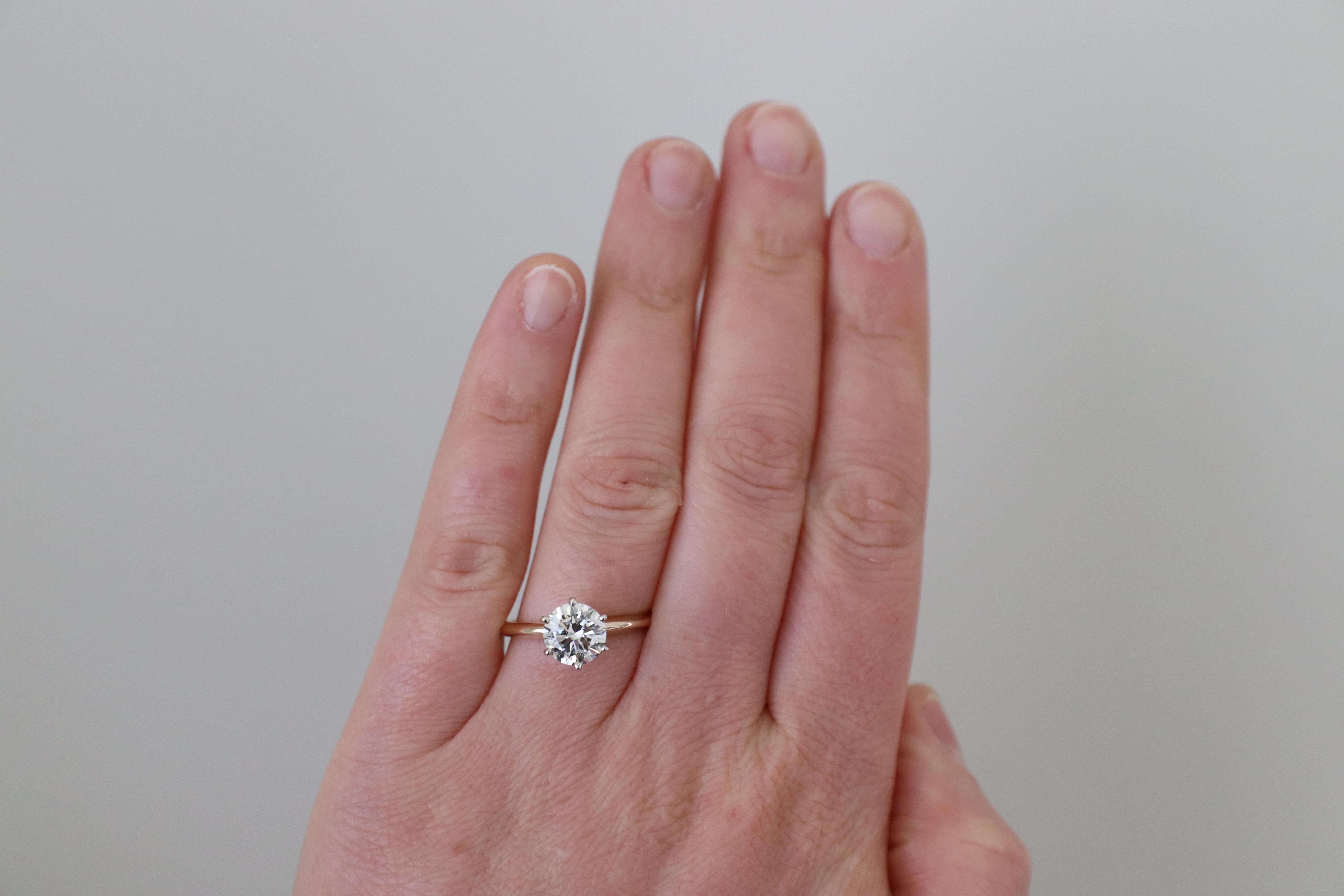 Women's GIA Certified Round Brilliant 1.74 Carat K SI1 14 Karat Diamond Engagement Ring