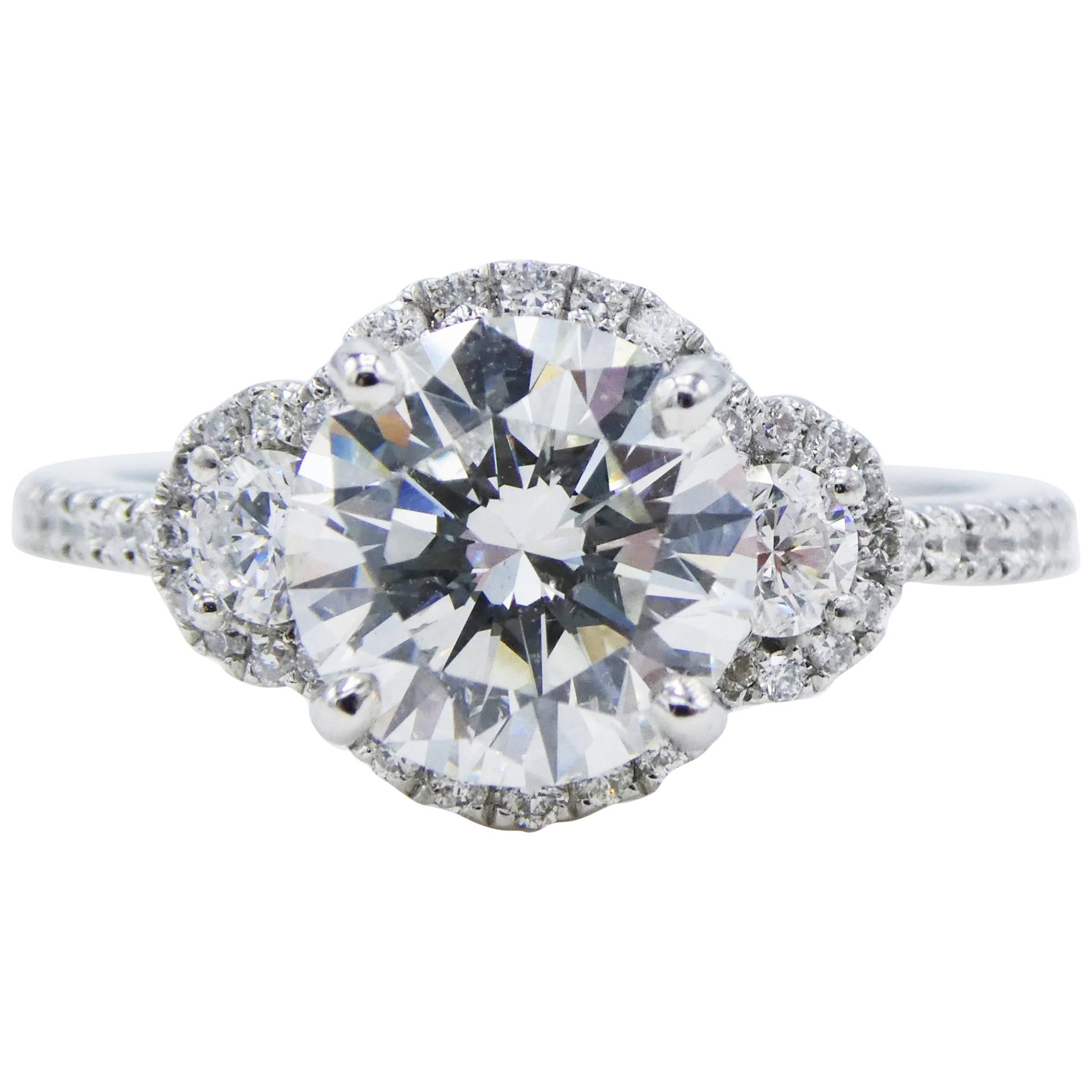 GIA Certified Round Brilliant 1.80 Carat I SI2 Platinum Diamond Engagement Ring