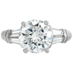 GIA Certified round brilliant cut 3.09 carat diamond platinum & white gold ring