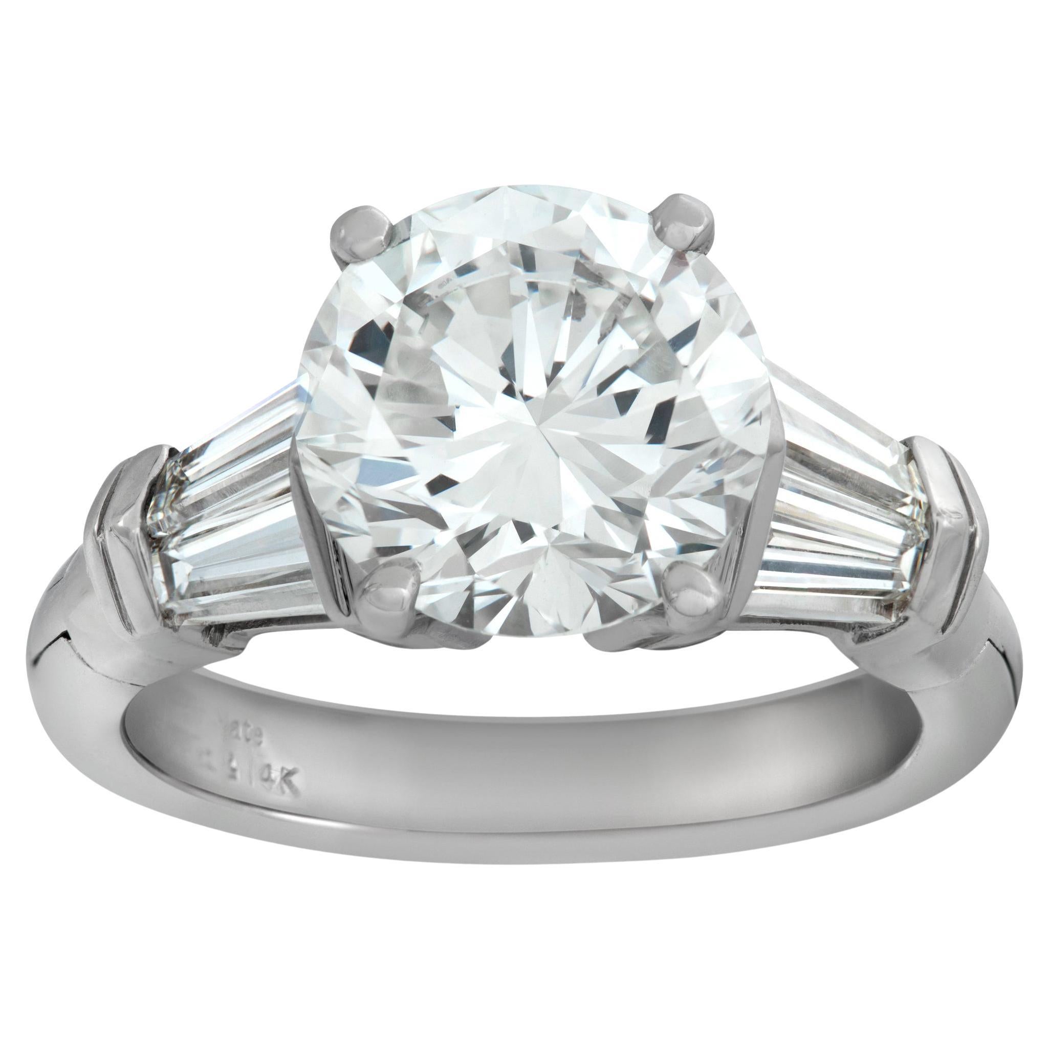 GIA Certified round brilliant cut 3.09 carat diamond platinum & white gold ring For Sale