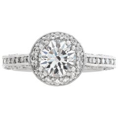 GIA certified round brilliant cut diamond 1.02 carat ring set in Tacori platinum
