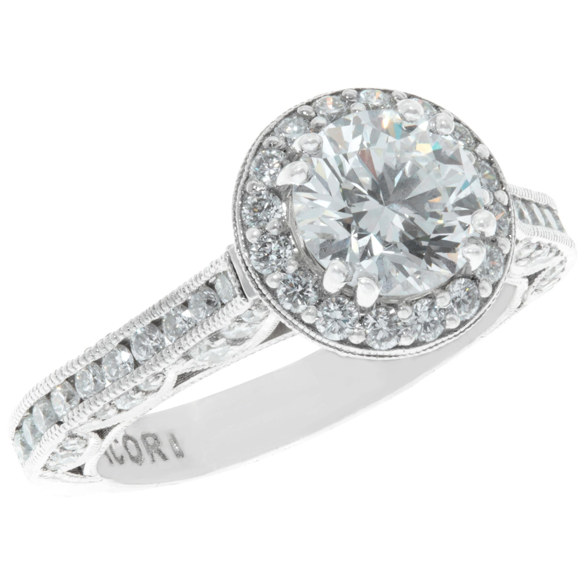 GIA certified round brilliant cut diamond 1.02 carat ring set in Tacori platinum In Excellent Condition For Sale In Surfside, FL