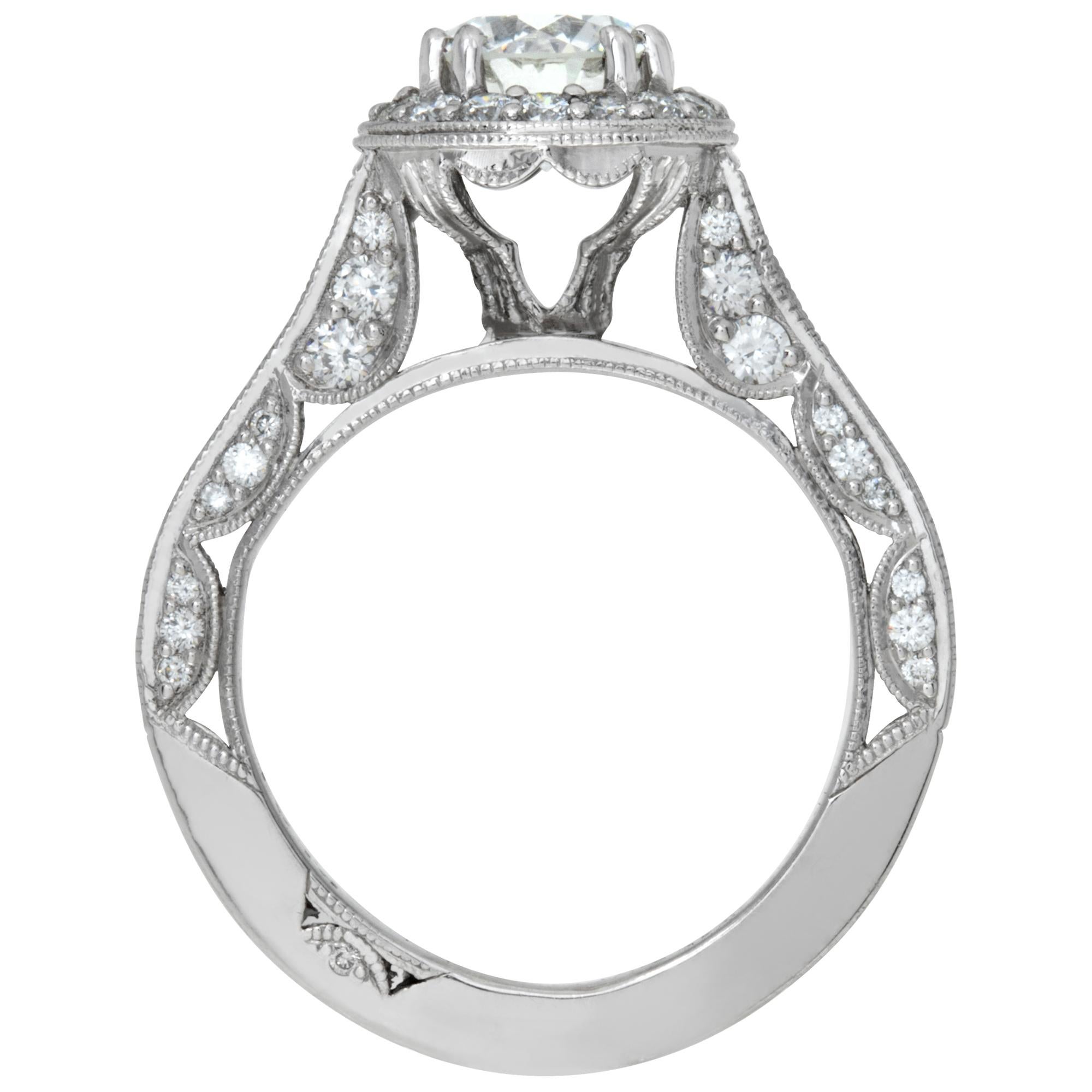 Women's GIA certified round brilliant cut diamond 1.02 carat ring set in Tacori platinum For Sale