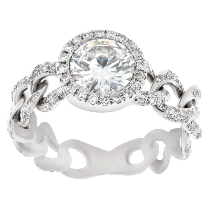 GIA certified round brilliant cut diamond 1.17 carat (E color, VS2 clarity) ring with the 14k white gold 