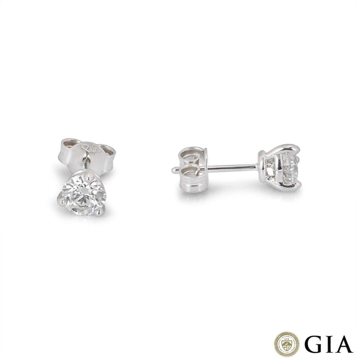 GIA Certified Round Brilliant Cut Diamond Earrings 1.07 Carat For Sale at  1stDibs