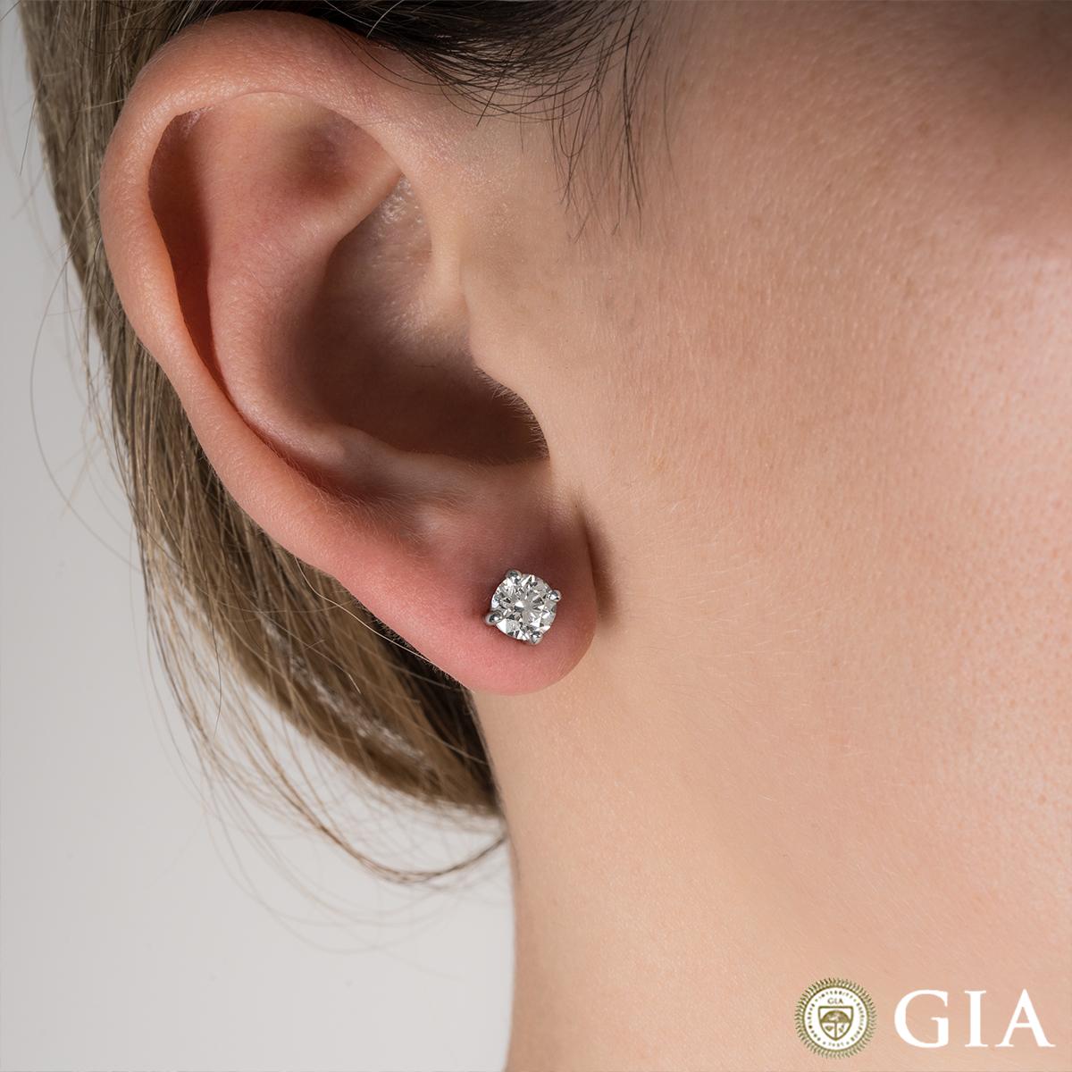 GIA Certified Round Brilliant Cut Diamond Earrings 1.20 Carat 2