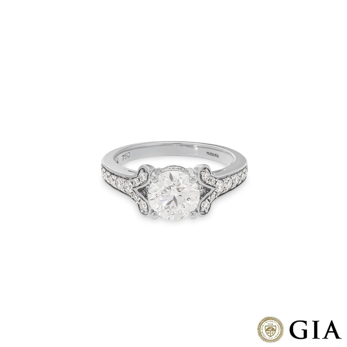 Round Cut GIA Certified White Gold Round Brilliant Cut Diamond Ring 1.50ct F/SI1 For Sale