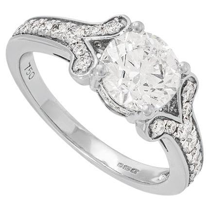 GIA Certified White Gold Round Brilliant Cut Diamond Ring 1.50ct F/SI1 For Sale