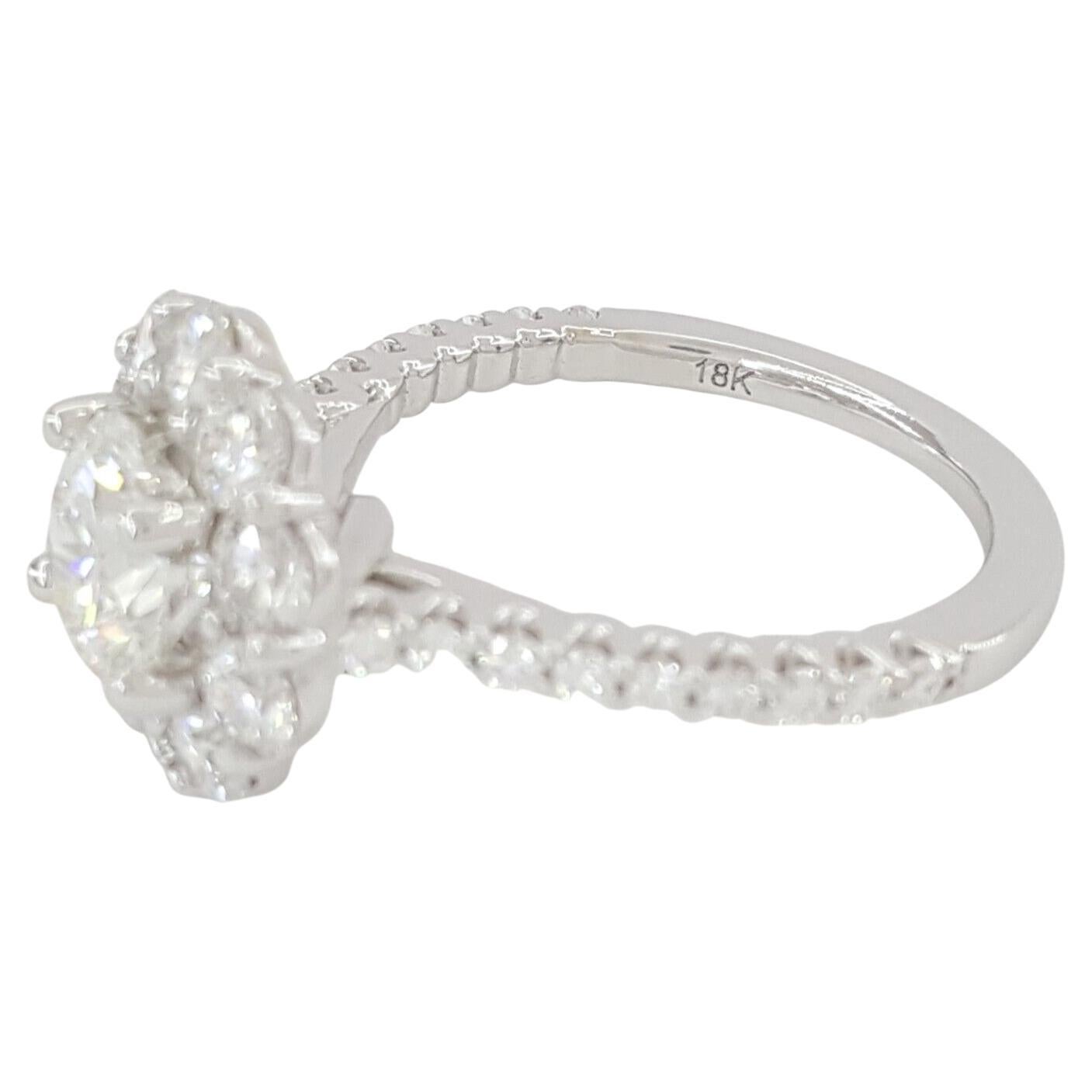 Round Brilliant Cut Halo Diamond 18k White Gold Engagement Ring GIA. 

