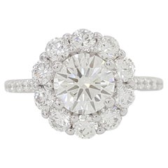 GIA Certified Round Brilliant Cut Diamond Halo Pave Ring