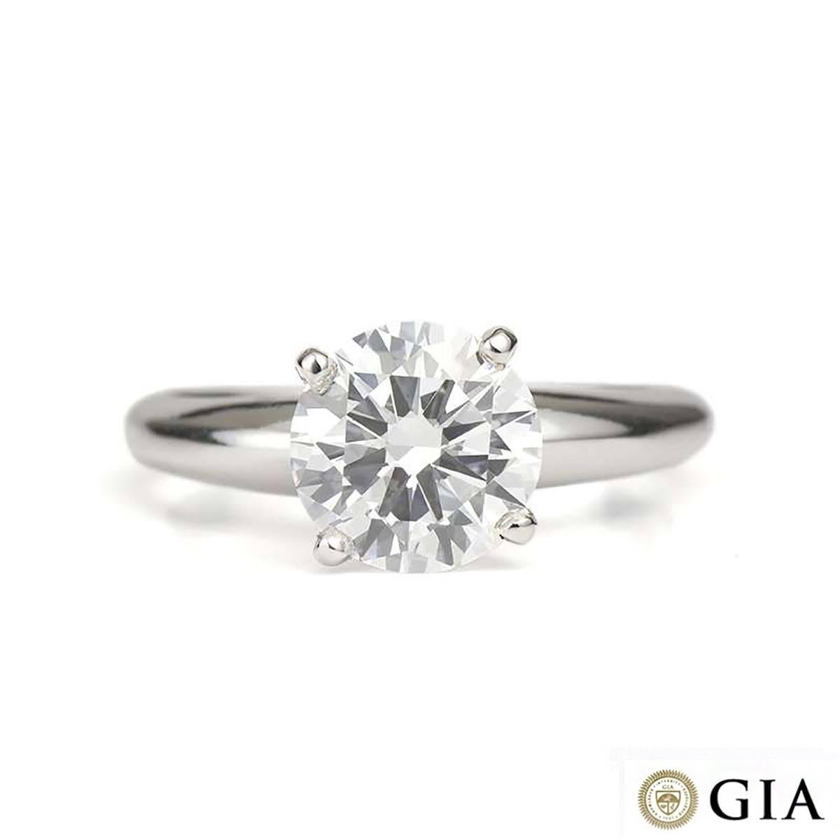 A round brilliant cut diamond set in a platinum 4 claw setting. The 1.55ct diamond is D colour and VVS2 clarity. The ring is currently a size UK K½, US 5.5, EU 50.5 but can be adjusted for the perfect fit and has a gross weight of 4.24 grams.

The
