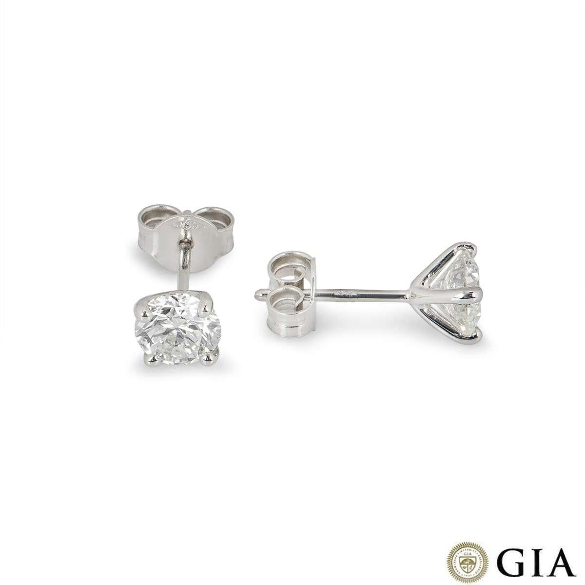 Round Cut GIA Certified Round Brilliant Cut Diamond Stud Earrings 1.49 Carat