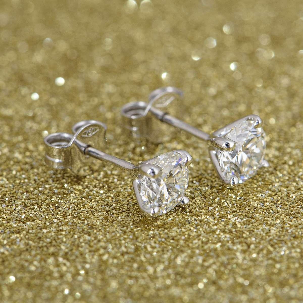 GIA Certified Round Brilliant Cut Diamond Stud Earrings 1.49 Carat 1