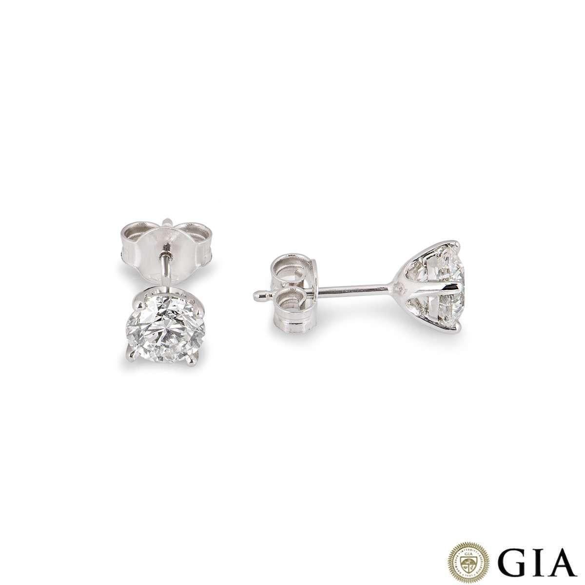 Round Cut GIA Certified Round Brilliant Cut Diamond Stud Earrings 1.60 Carat