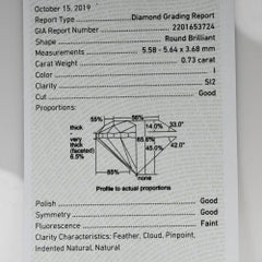 GIA Certified Round Brilliant Cut Loose Diamond 0.73ct