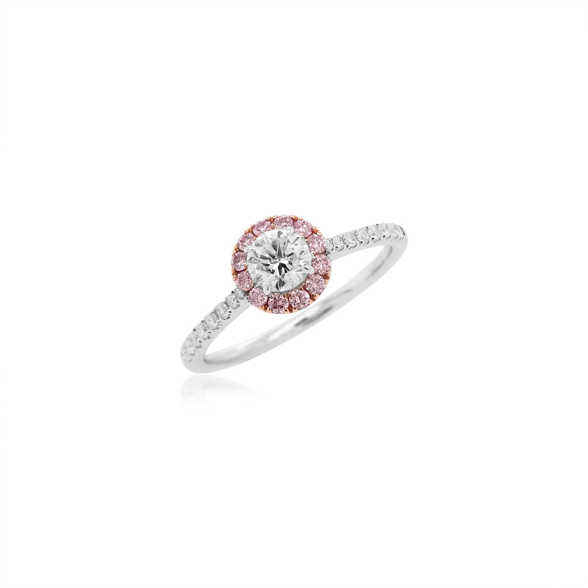 Round Cut GIA Certified Round Brilliant Cut White Diamond , Pink Diamond 18K Gold Ring For Sale