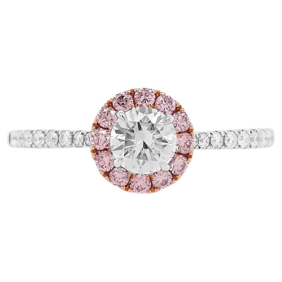 Bague en or 18 carats certifiée GIA, diamant blanc taille brillant, diamant rose