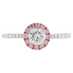 Bague en or 18 carats certifiée GIA, diamant blanc taille brillant, diamant rose