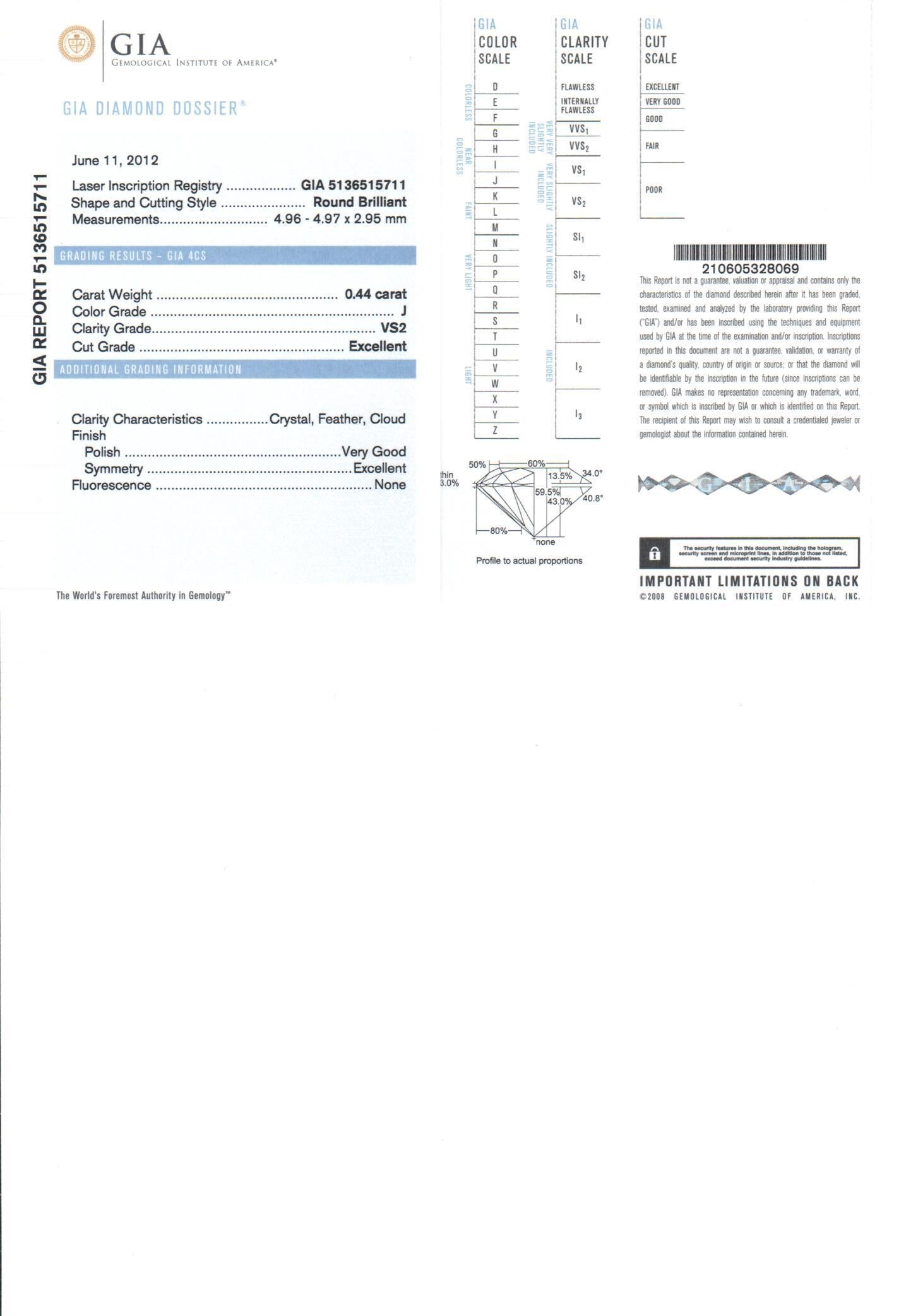 GIA Certified Round Brilliant Diamond Cts 0.44 Engagement Ring in 18k White Gold For Sale 3