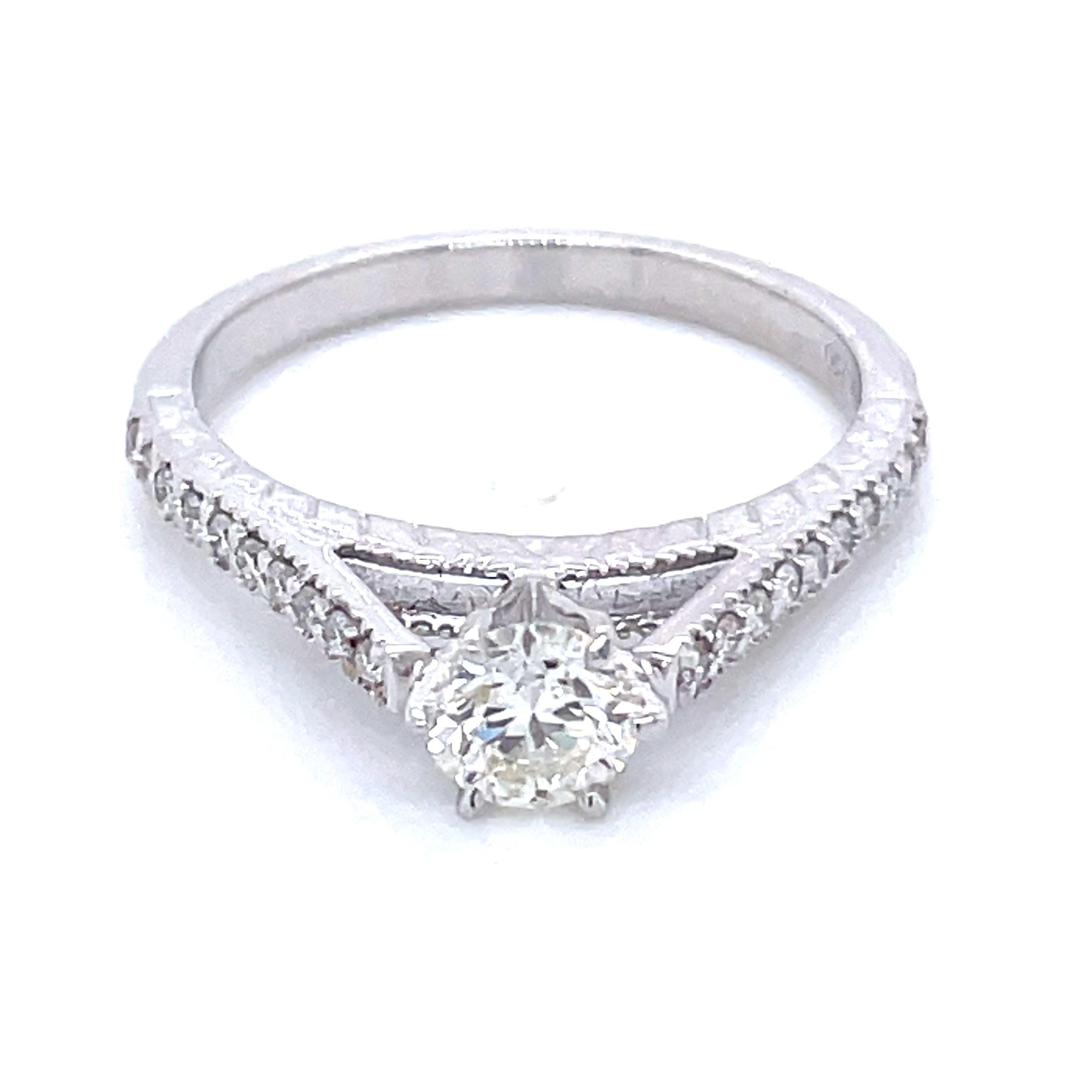 Contemporary GIA Certified Round Brilliant Diamond Cts 0.51 Engagement Ring in 18k White Gold For Sale