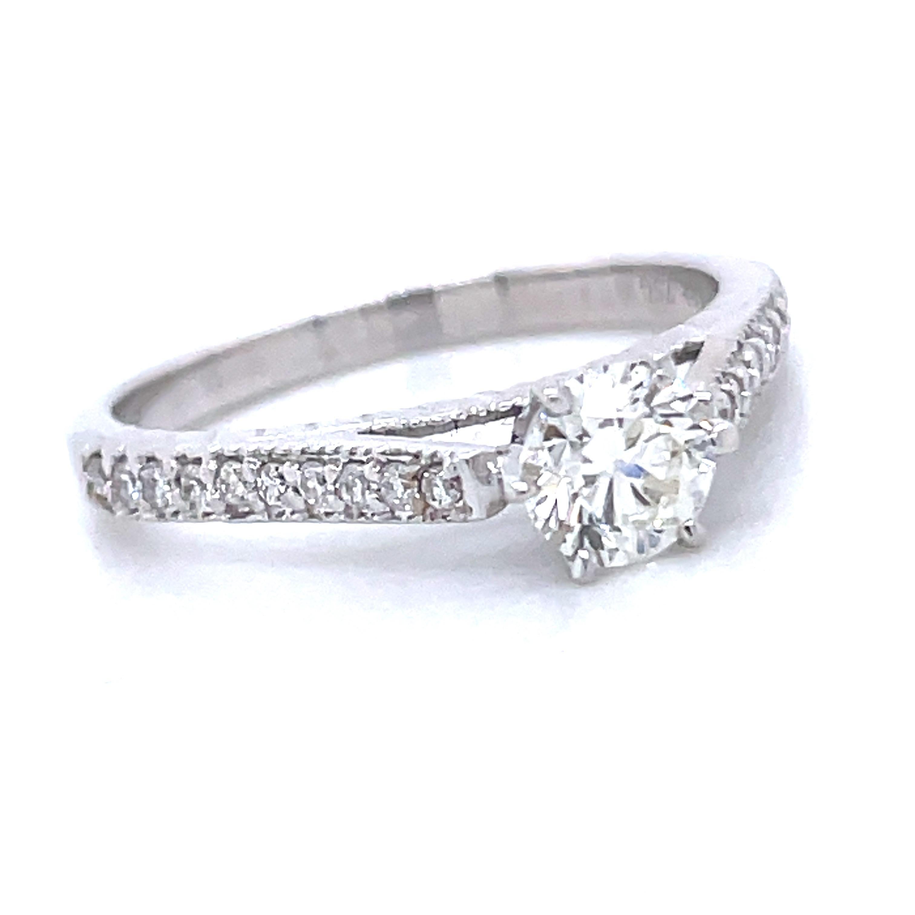 Round Cut GIA Certified Round Brilliant Diamond Cts 0.51 Engagement Ring in 18k White Gold For Sale