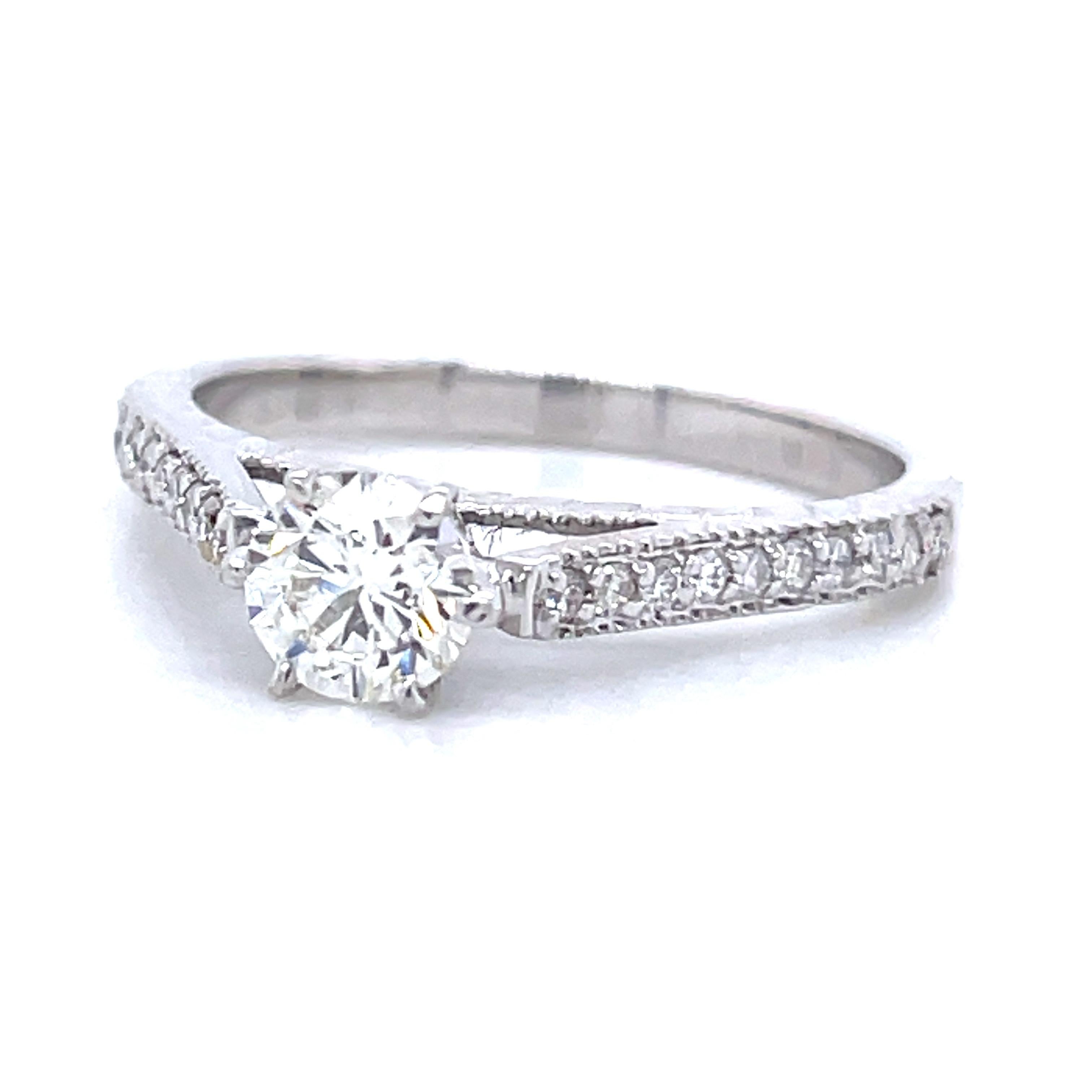 GIA Certified Round Brilliant Diamond Cts 0.51 Engagement Ring in 18k White Gold For Sale 2