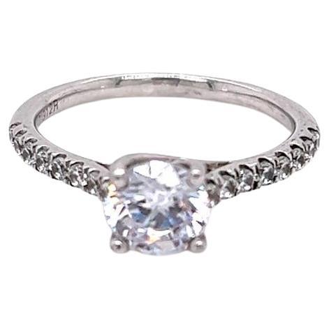 GIA Certified Round Brilliant Diamond Ring in Platinum with Shoulder Diamonds