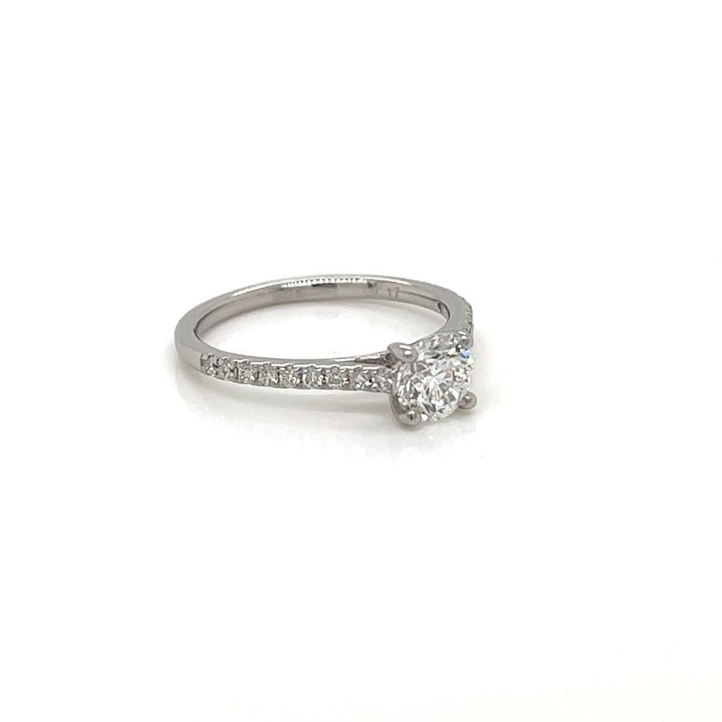 For Sale:  GIA Certified Round Brilliant Diamond Ring with Shoulder Diamonds in Platinum 3