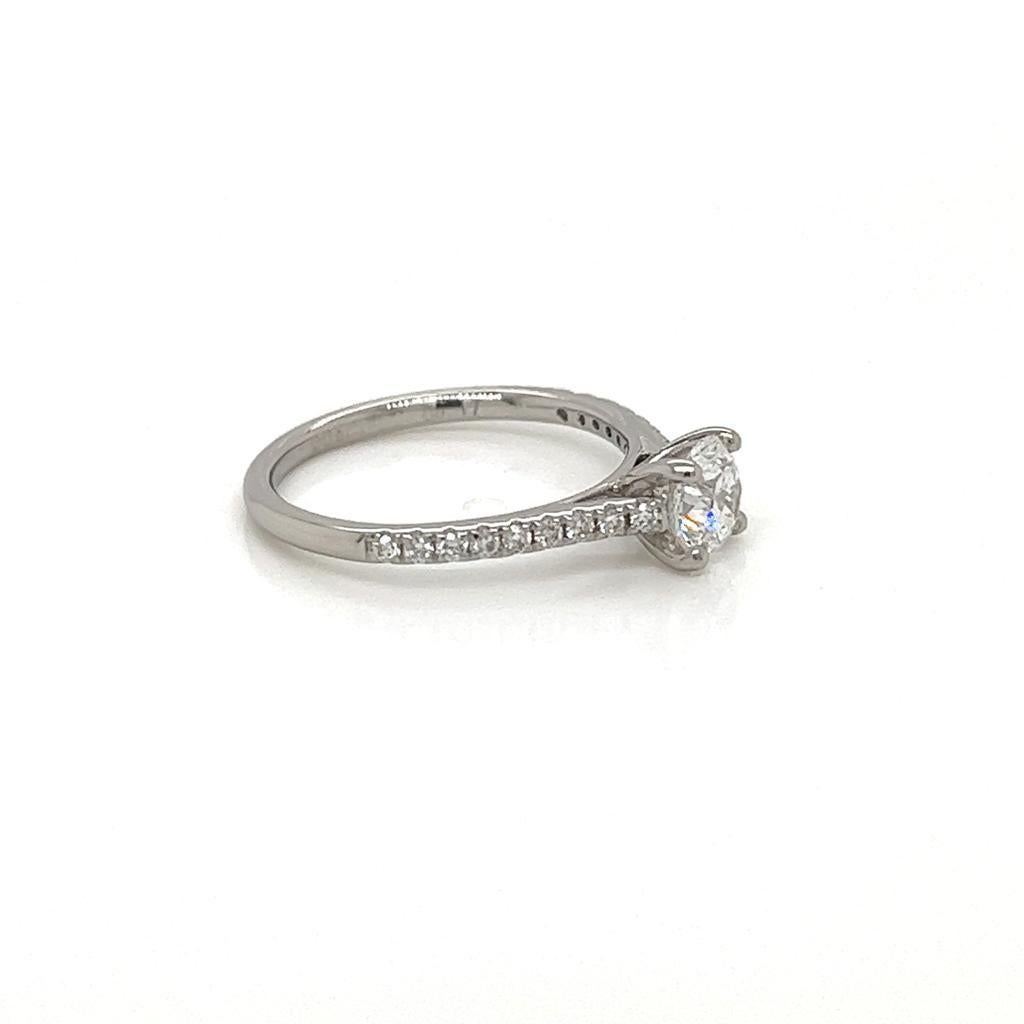 For Sale:  GIA Certified Round Brilliant Diamond Ring with Shoulder Diamonds in Platinum 4