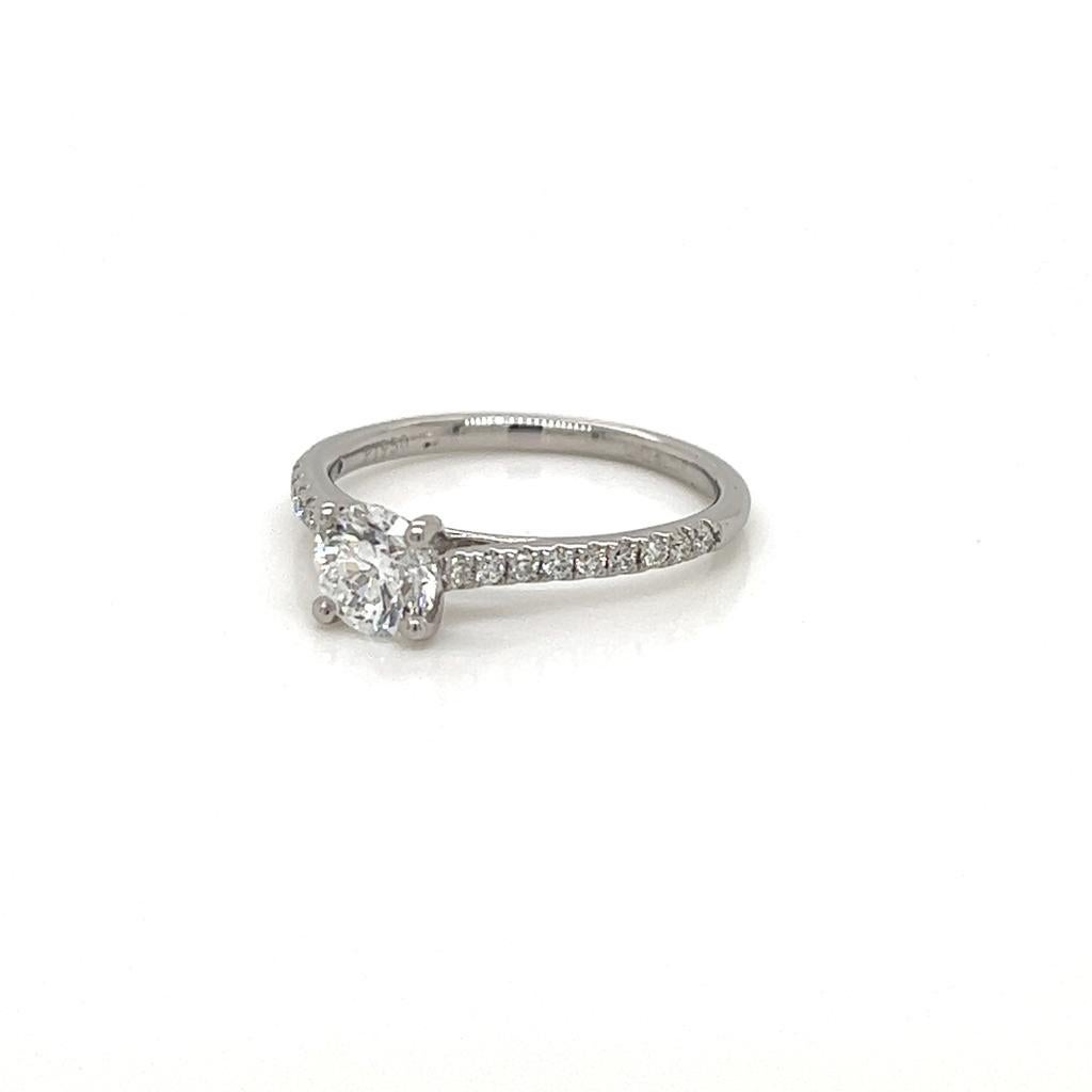 For Sale:  GIA Certified Round Brilliant Diamond Ring with Shoulder Diamonds in Platinum 6
