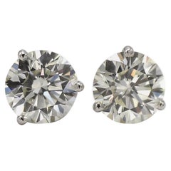 GIA Certified 4.17 Carat  Round Brilliant Diamond Stud Earrings 14K White Gold